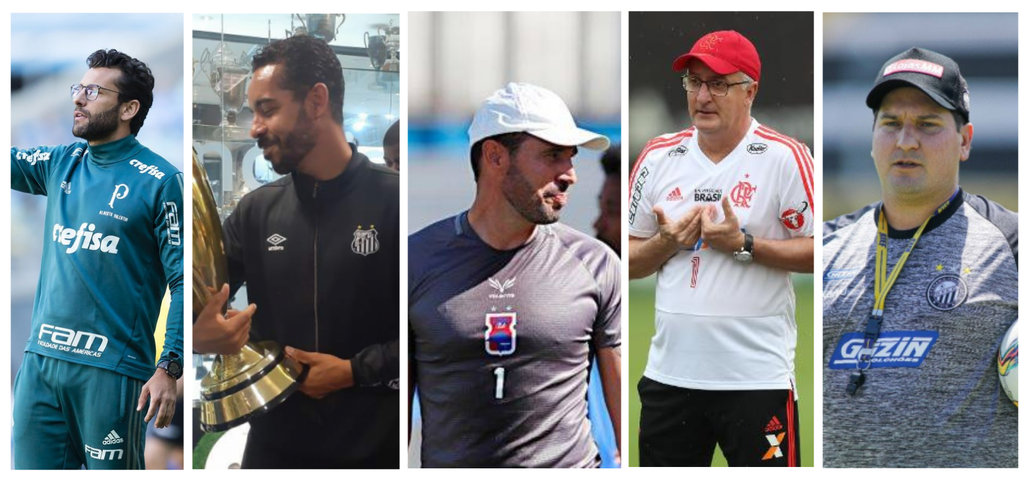 da esquerda à direita estão os técnicos: Alberto Valentim, Felipe Freitas, Allan Aal, Dorival Júnior e Matheus Costa