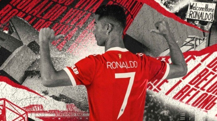 Cristiano Ronaldo de volta ao Manchester United. Crédito: Divulgação/Man United