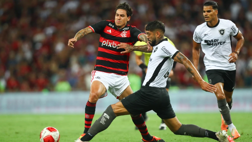 Pedro, do Flamengo, e Barboza, do Botafogo, durante clássico entre Flamengo e Botafogo pelo campeonato carioca. Foto: Gilvan de Souza/Flamengo