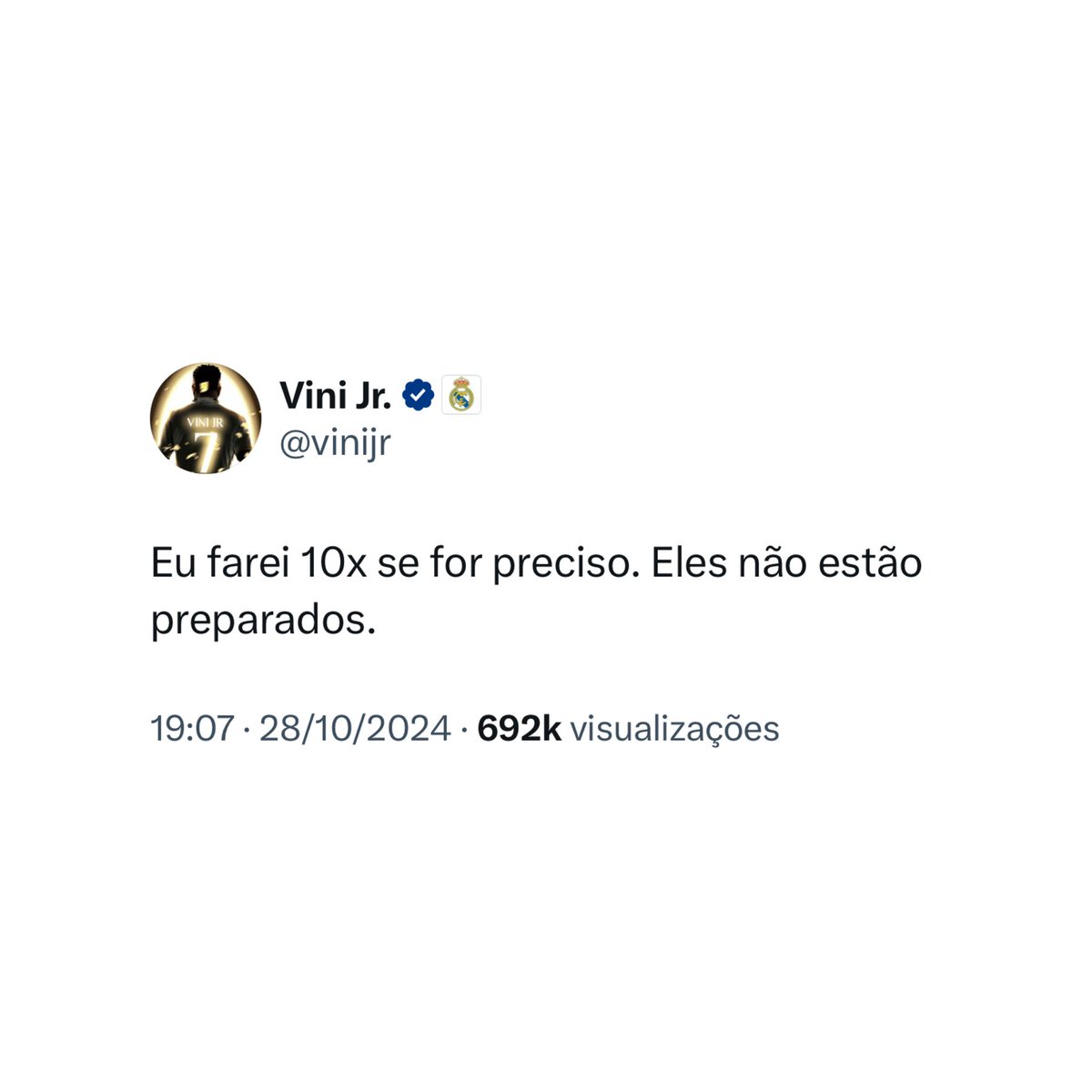 Publicação do Vinicius Junior na rede social X, em 2024.
