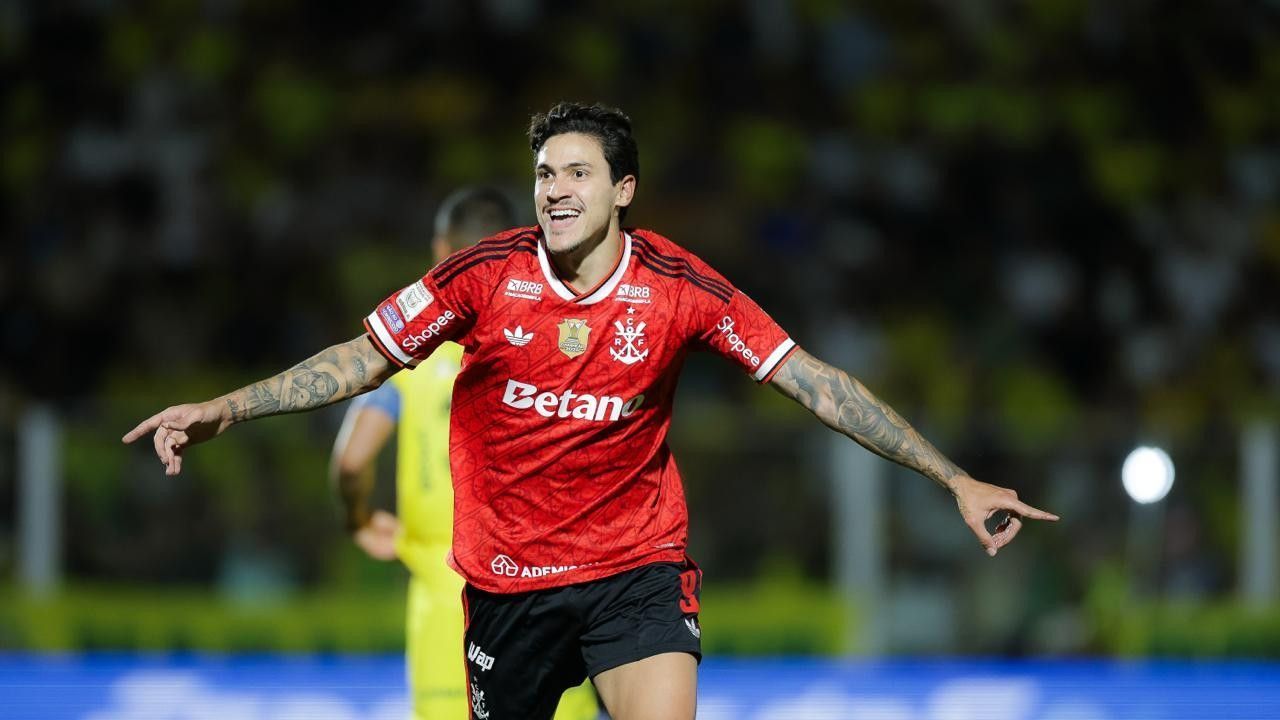 Pedro comemora gol do Flamengo contra o Mirassol. Foto: Gilvan de Souza | Flamengo